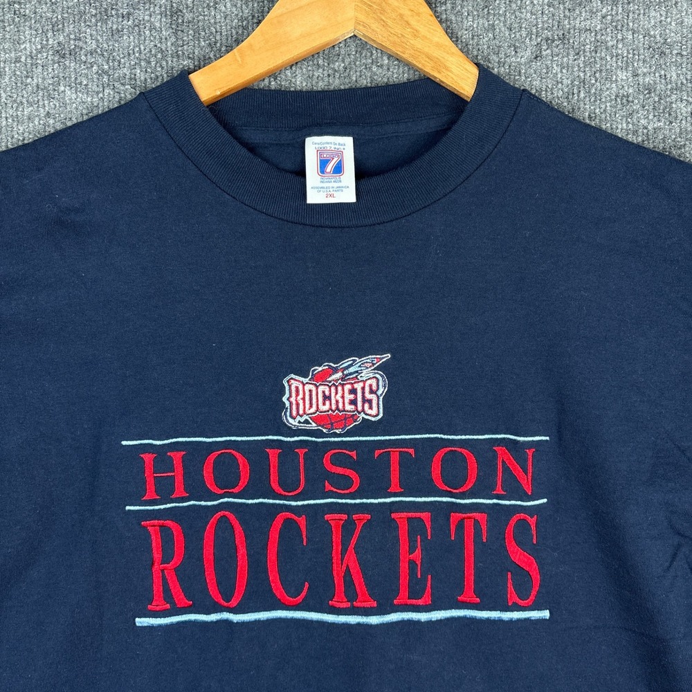 Vintage 90s Houston Rockets Embroidered Navy 2XL T-Shirt Logo7